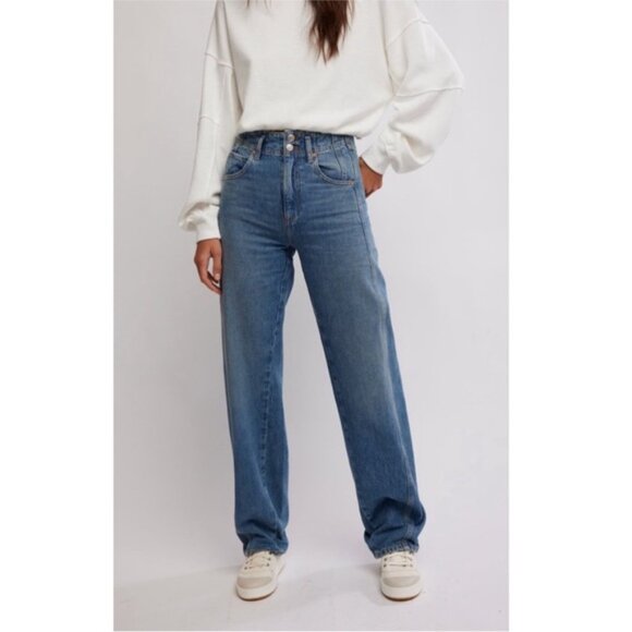 Free People We the Free Aster High Rise Relaxed Straight Jeans Boho Denim 29 - Picture 2 of 10